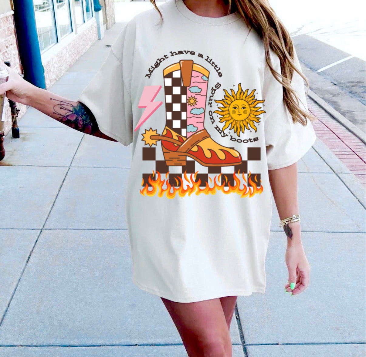 Might have a little SPUR on my boots Tee, Casual Everyday Wear, Fun Summer Top, Turquoise, Turquoise Jewelry, Western