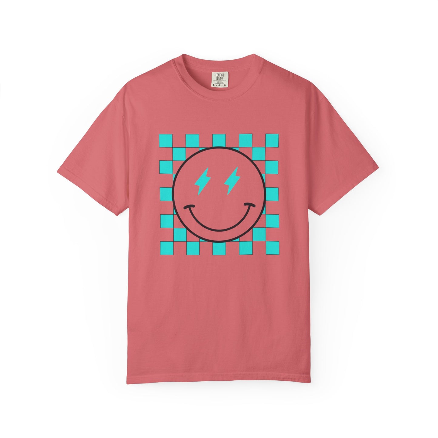 Turquoise checkered smiley Unisex Garment-Dyed T-shirt
