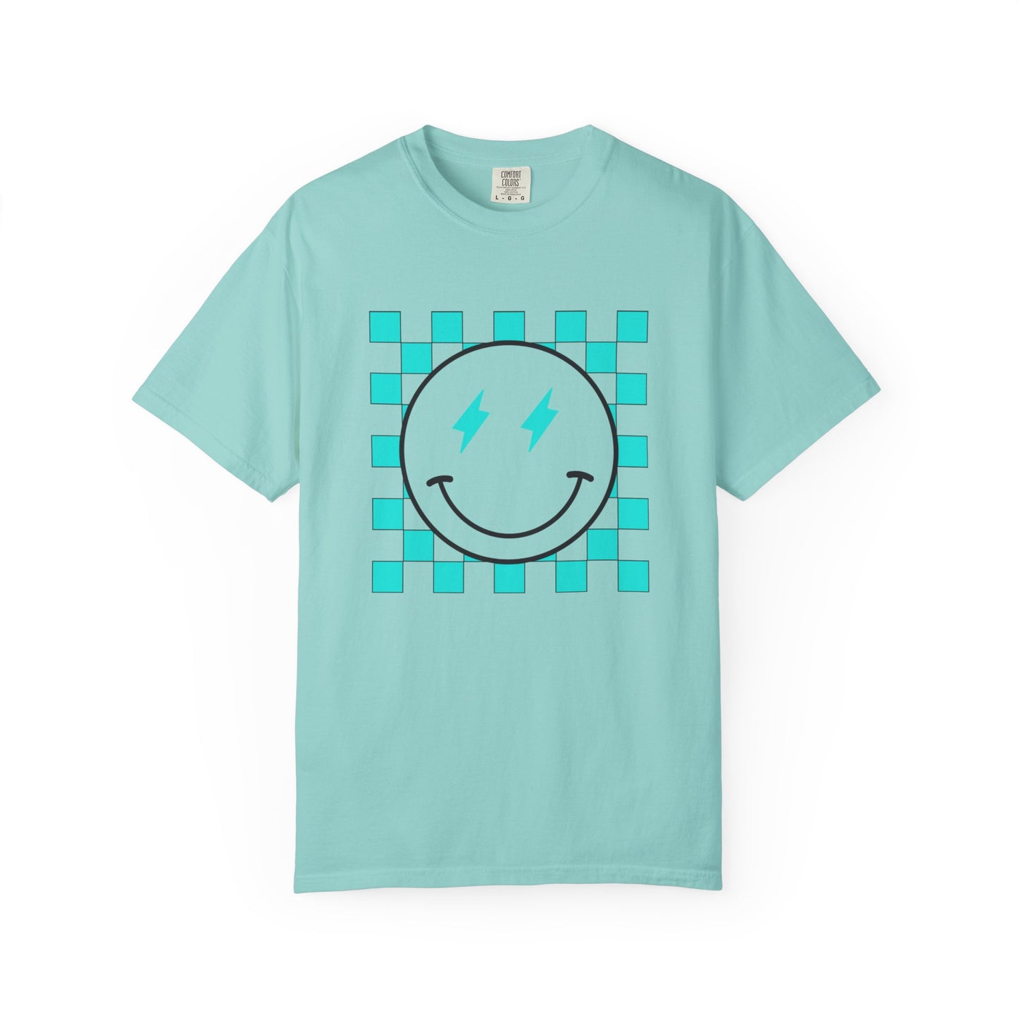 Turquoise checkered smiley Unisex Garment-Dyed T-shirt
