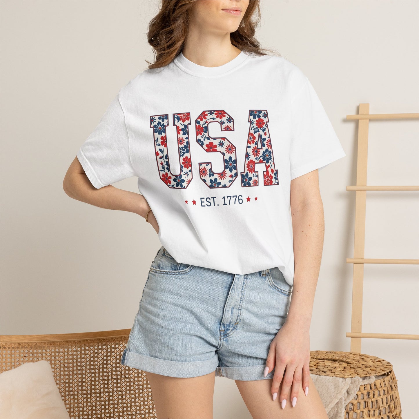 USA Floral T-Shirt — American Flag Flower Graphic Tee