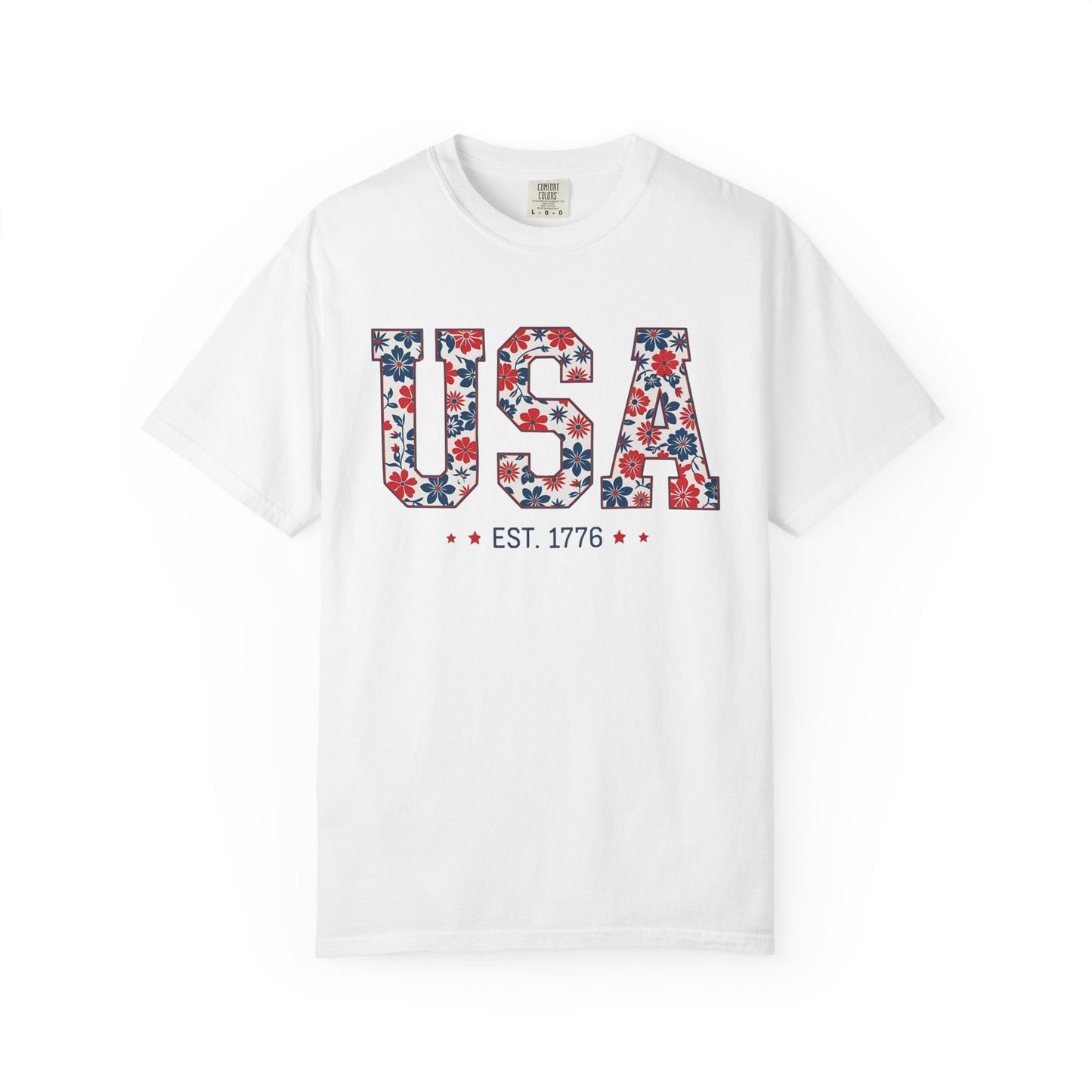 USA Floral T-Shirt — American Flag Flower Graphic Tee