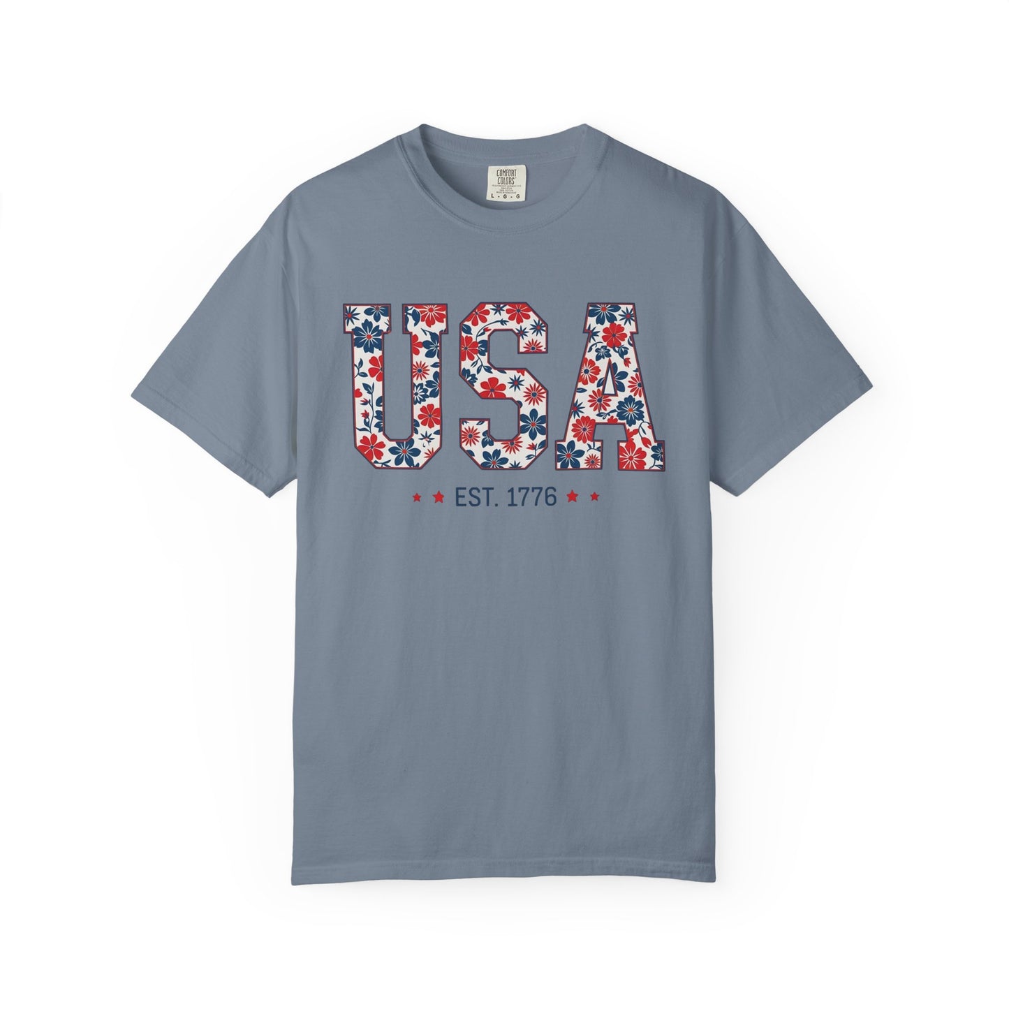 USA Floral T-Shirt — American Flag Flower Graphic Tee