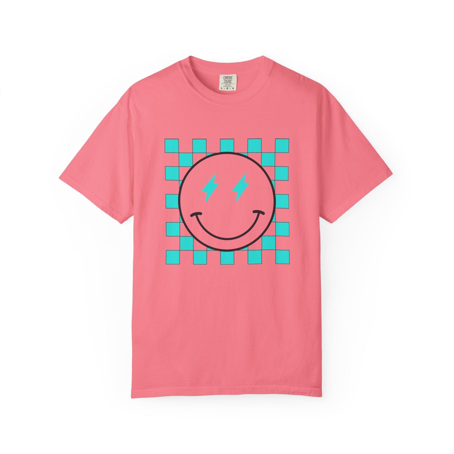 Turquoise checkered smiley Unisex Garment-Dyed T-shirt
