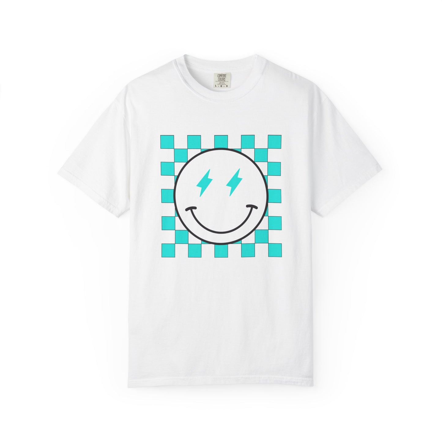 Turquoise checkered smiley Unisex Garment-Dyed T-shirt