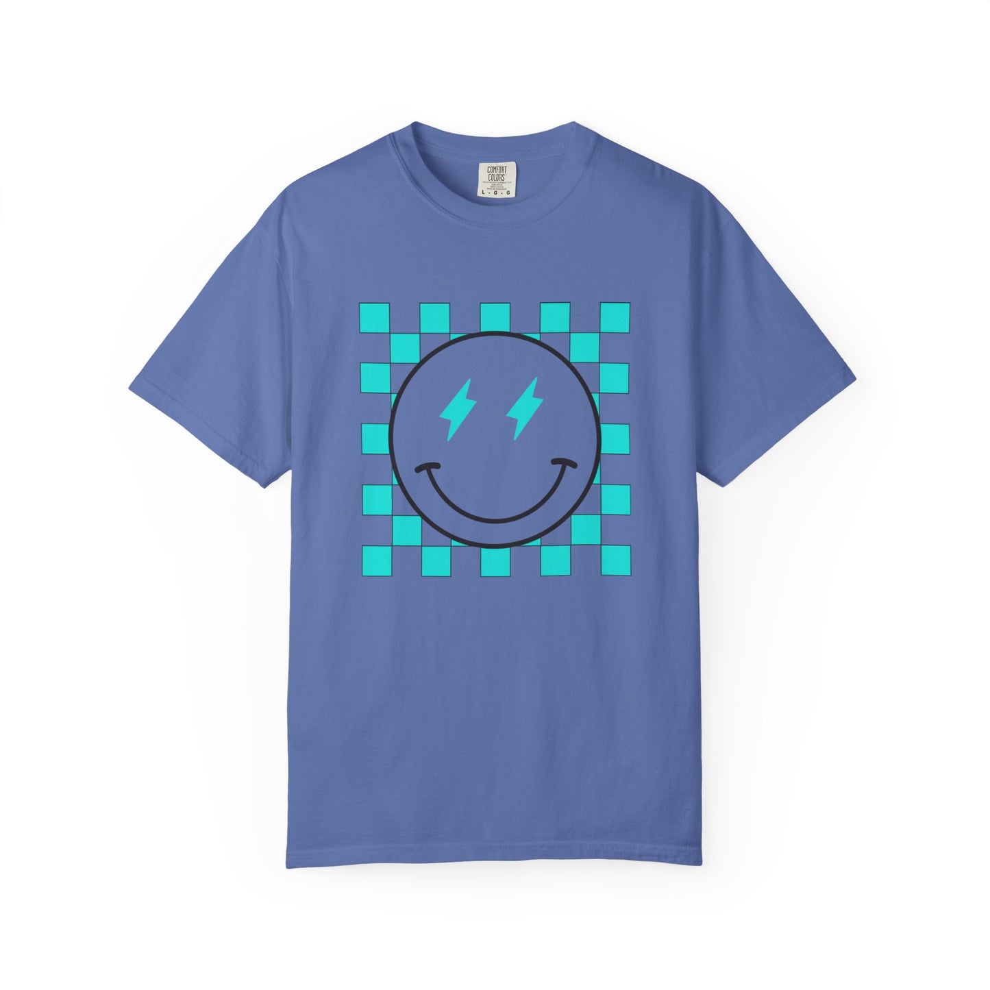 Turquoise checkered smiley Unisex Garment-Dyed T-shirt
