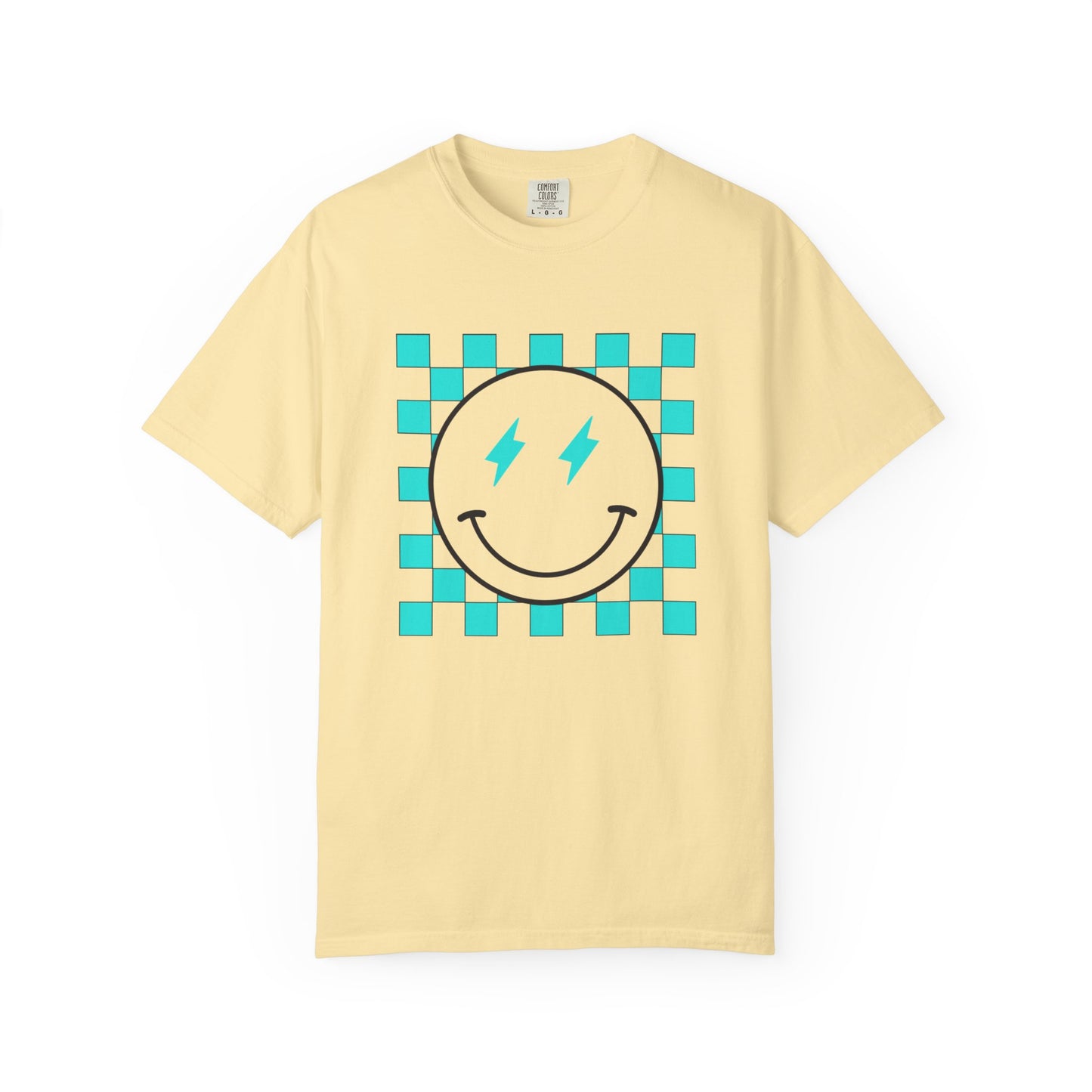 Turquoise checkered smiley Unisex Garment-Dyed T-shirt