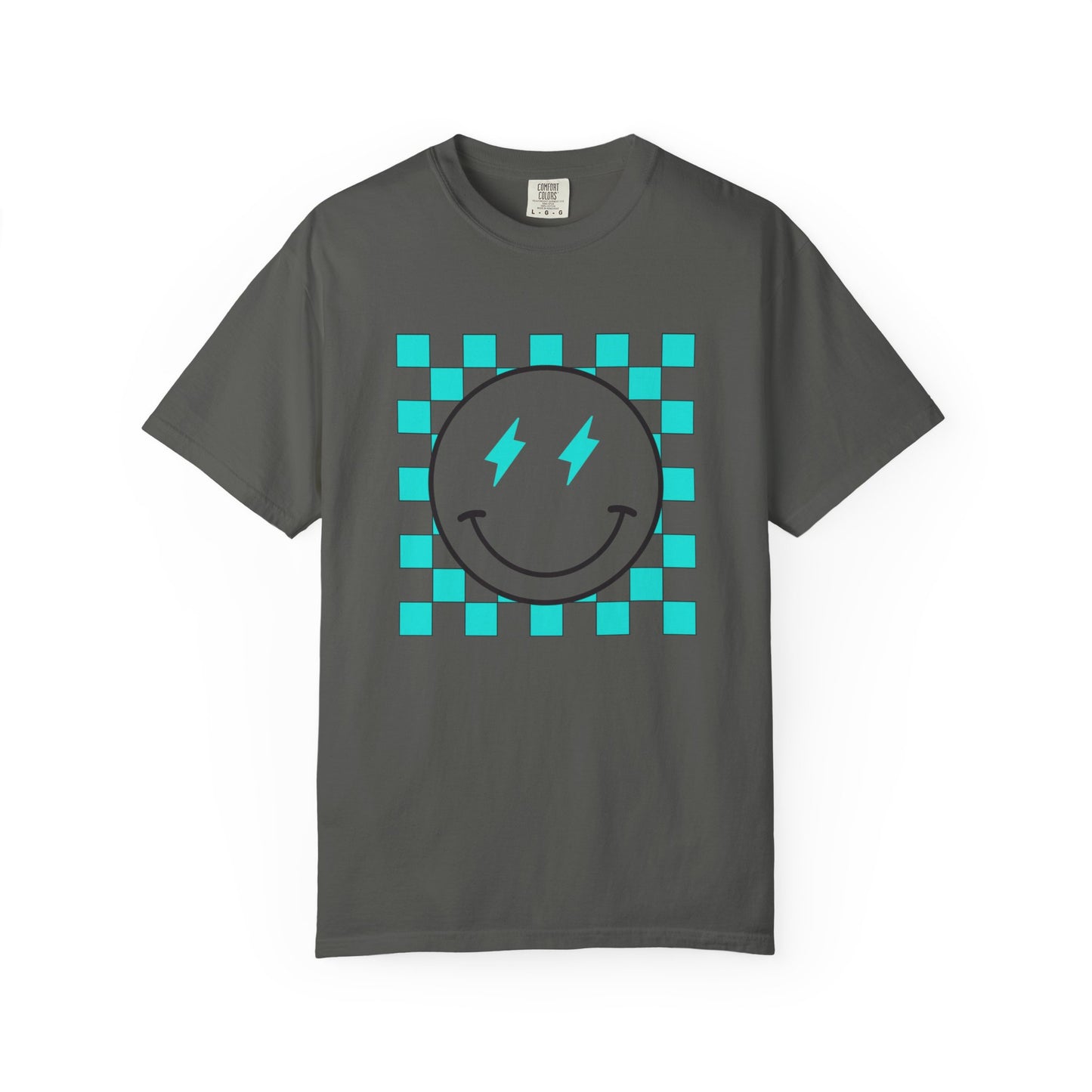 Turquoise checkered smiley Unisex Garment-Dyed T-shirt