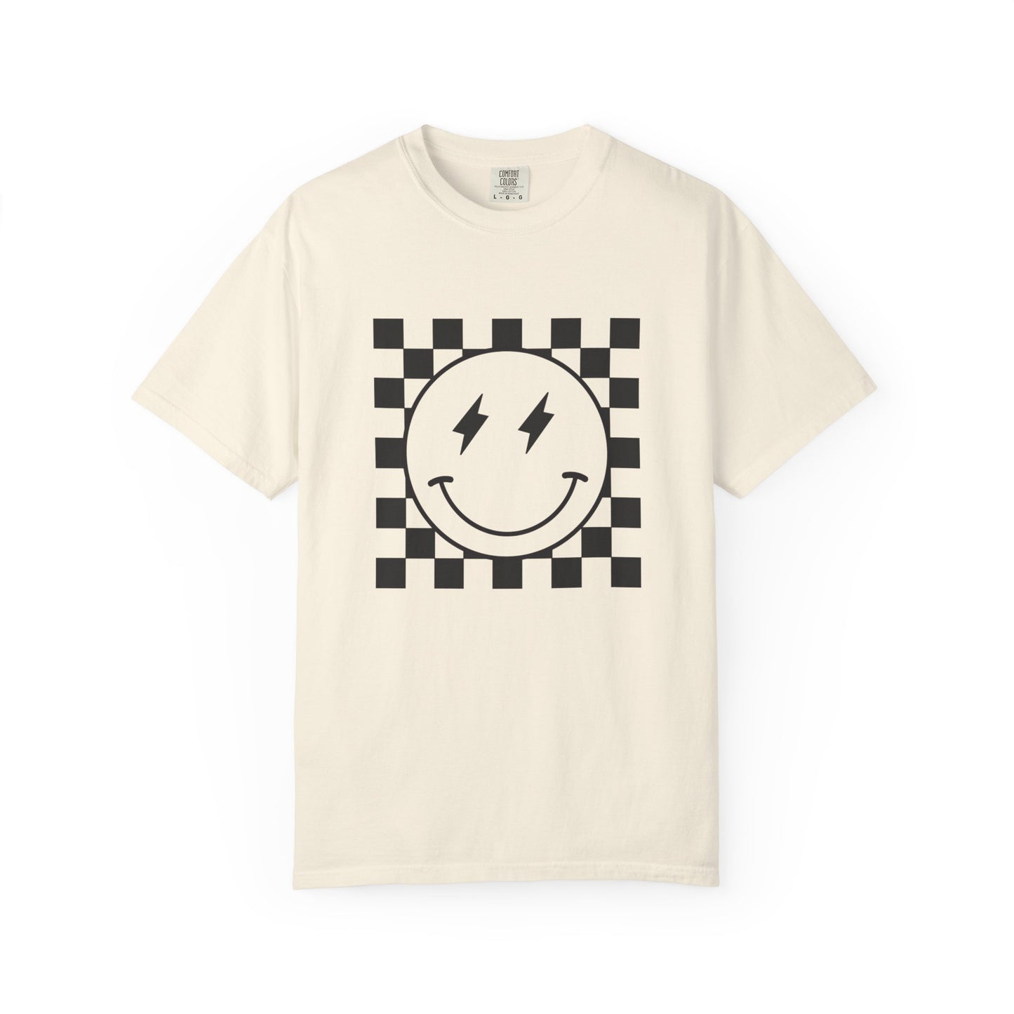 Black Smiley Graphic Tee | Unisex Garment-Dyed T-Shirt, Retro Style Tee, Casual Everyday Wear, Fun Summer Top