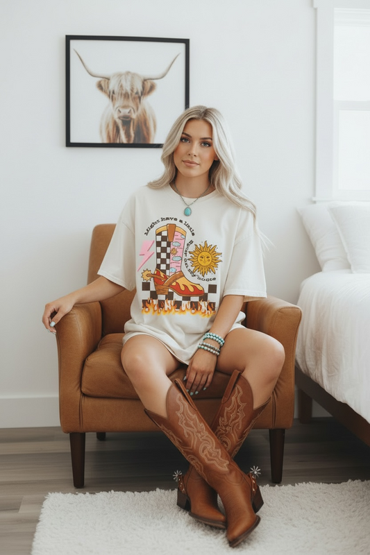 Might have a little SPUR on my boots Tee, Casual Everyday Wear, Fun Summer Top, Turquoise, Turquoise Jewelry, Western