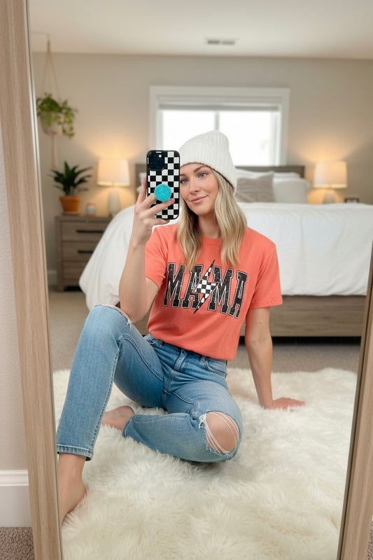 Checkered Lightening “mama” Graphic Tee | Unisex Garment-Dyed T-Shirt, Retro Style Tee, Casual Everyday Wear, Fun Summer Top