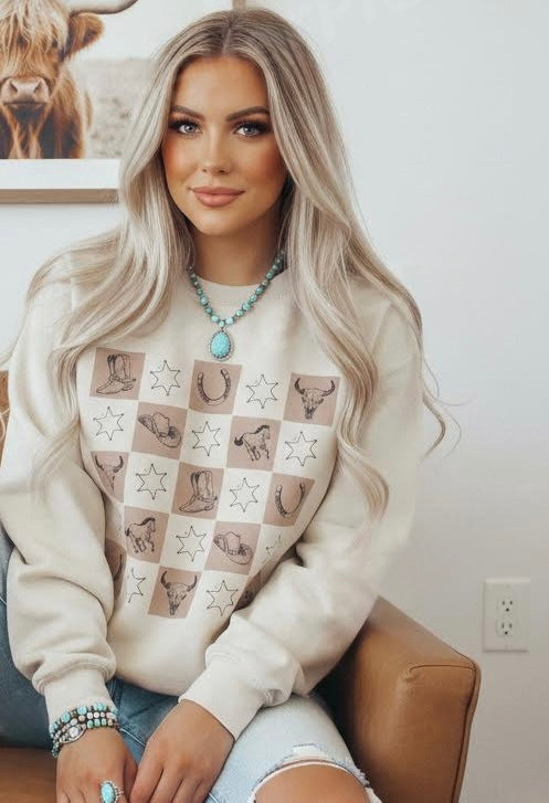 Checkered Western 🤠 Crewneck