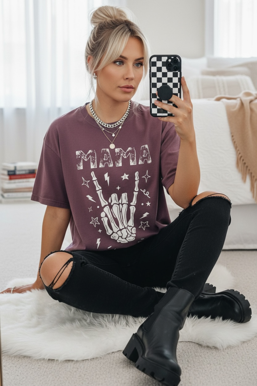 Skull hand MAMA tee ✨