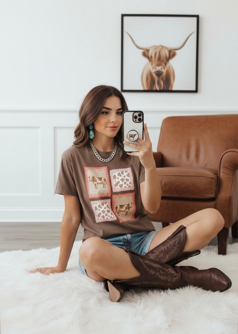 Cowgirl stamps 🐄🤠🎀 tee