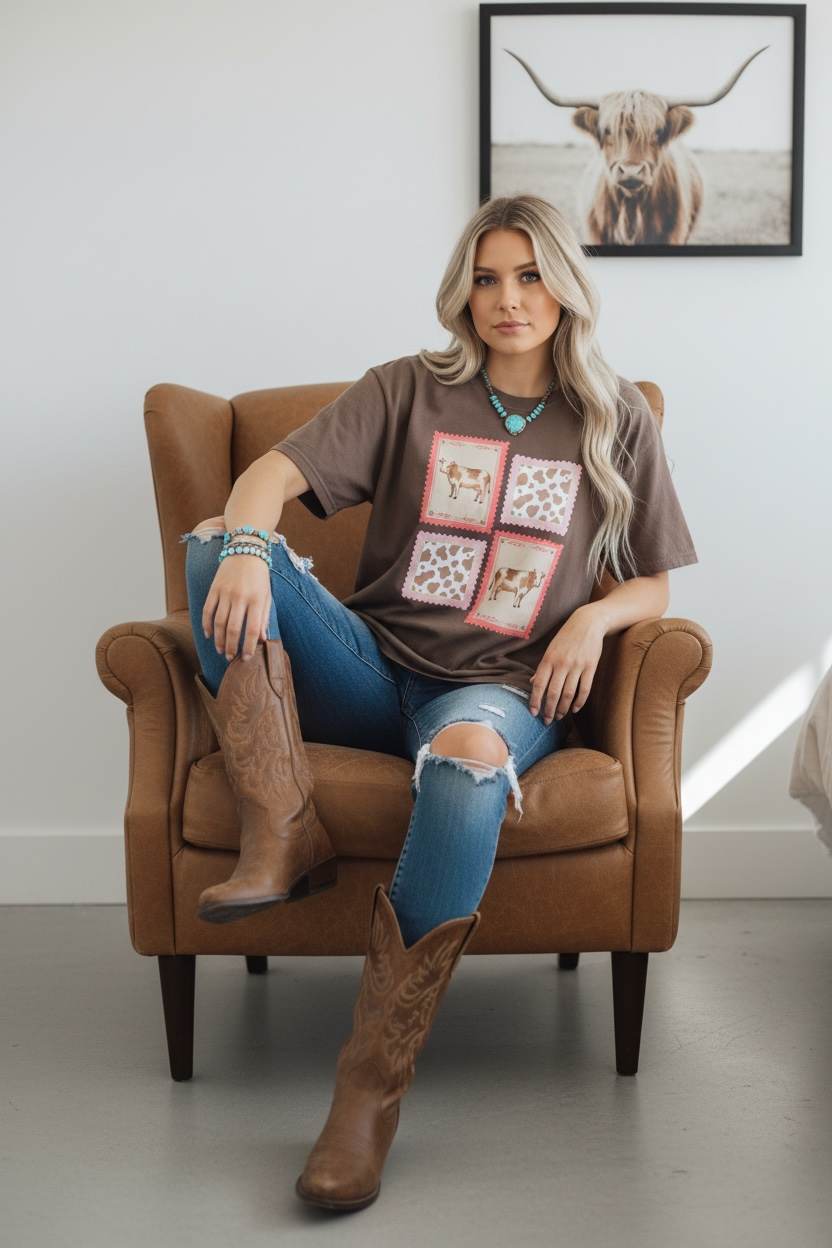 Cowgirl stamps 🐄🤠🎀 tee