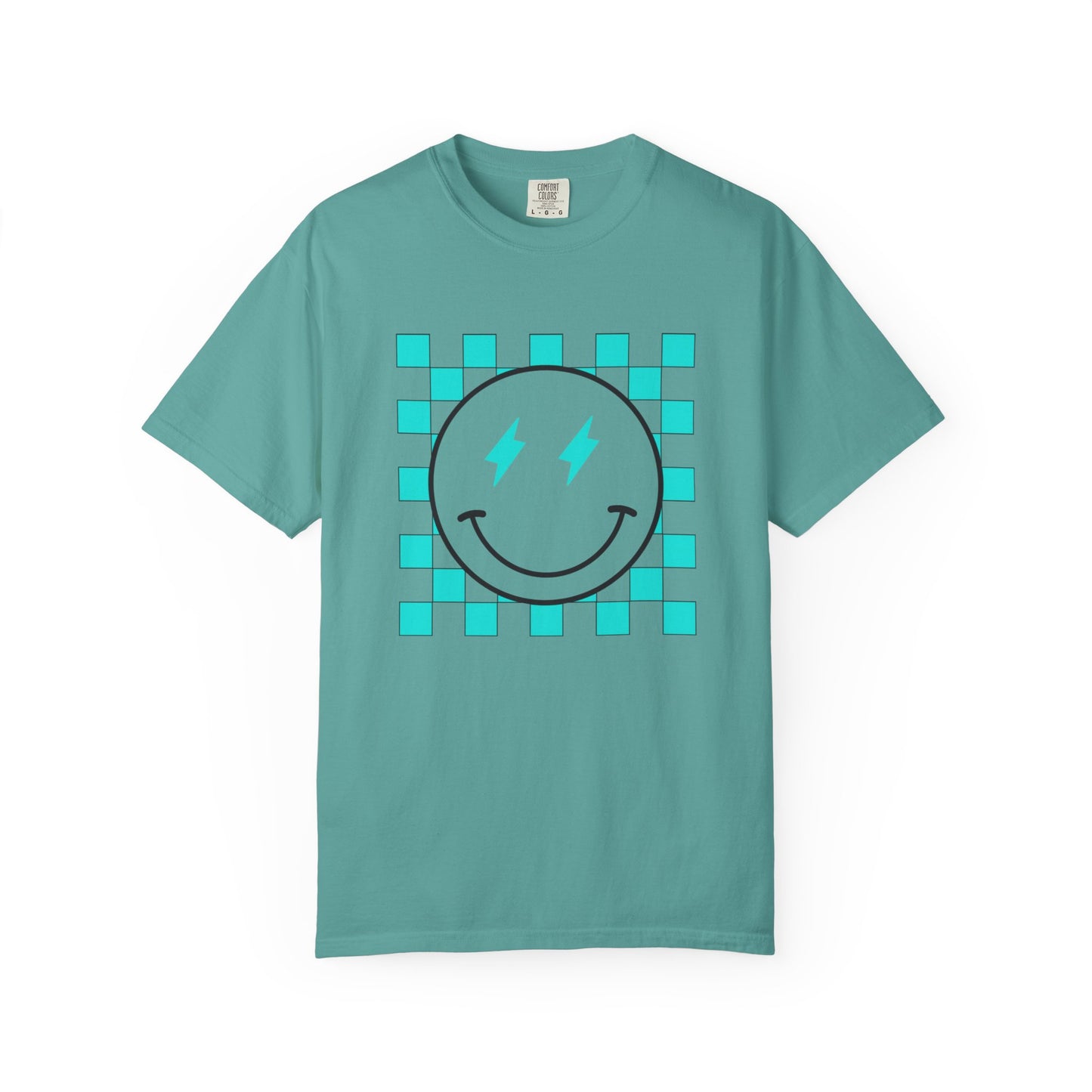 Turquoise checkered smiley Unisex Garment-Dyed T-shirt