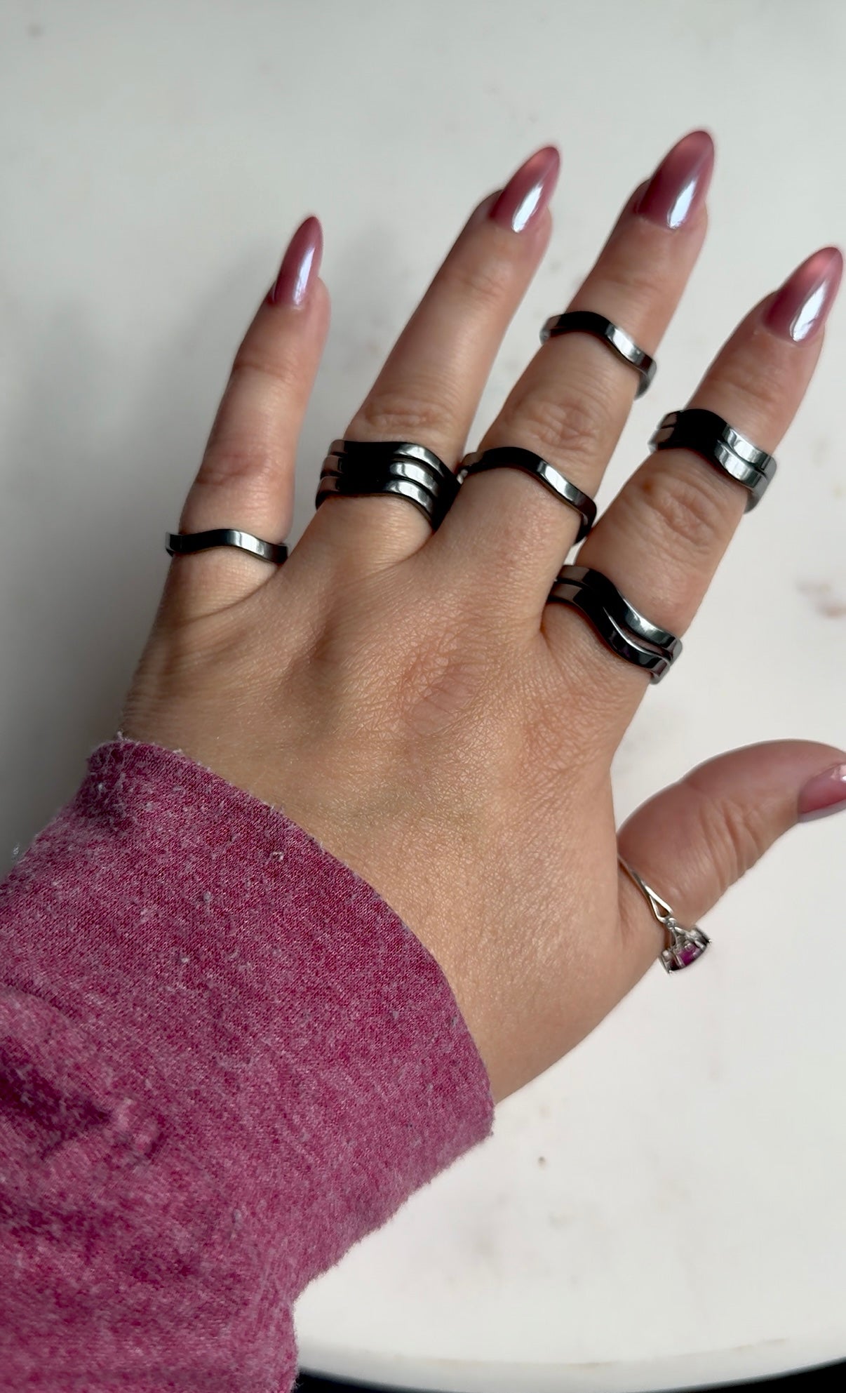 Hematite wave stackable ring-Choose your size