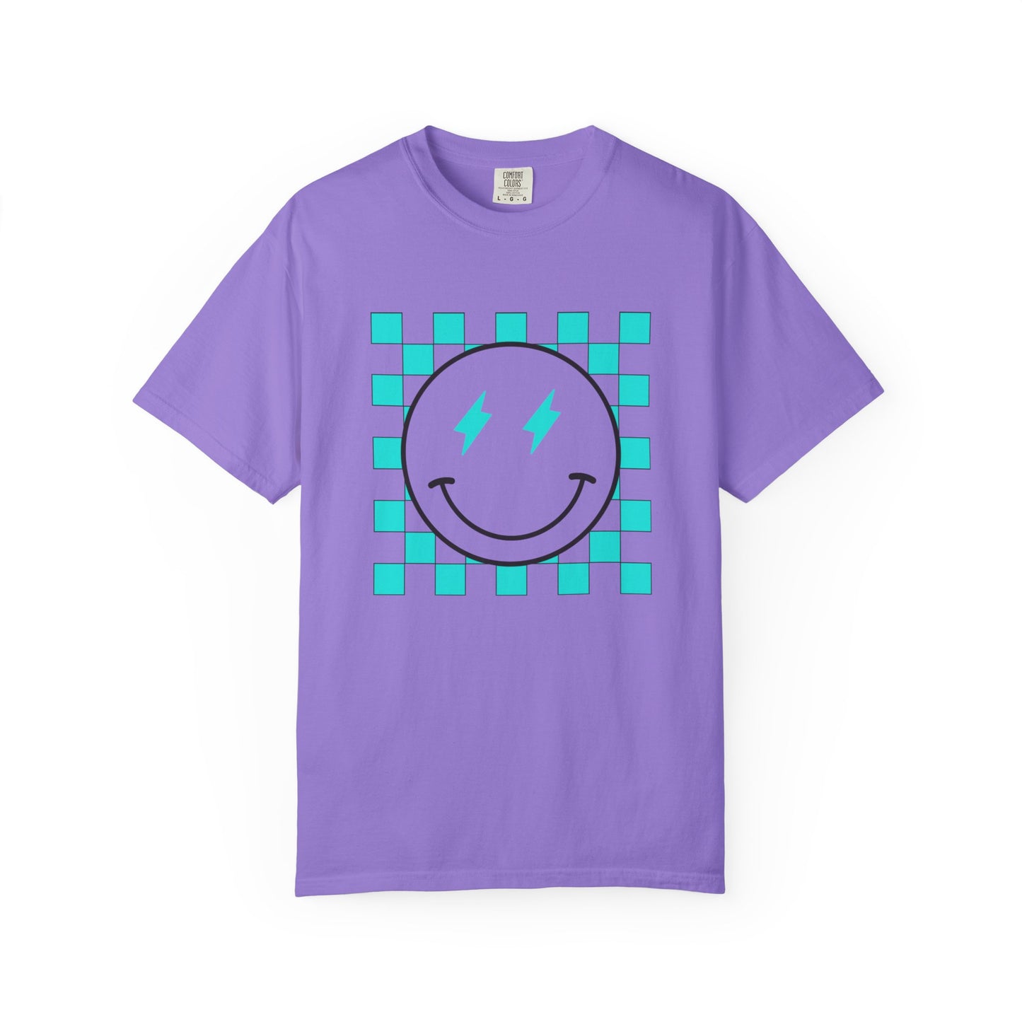 Turquoise checkered smiley Unisex Garment-Dyed T-shirt