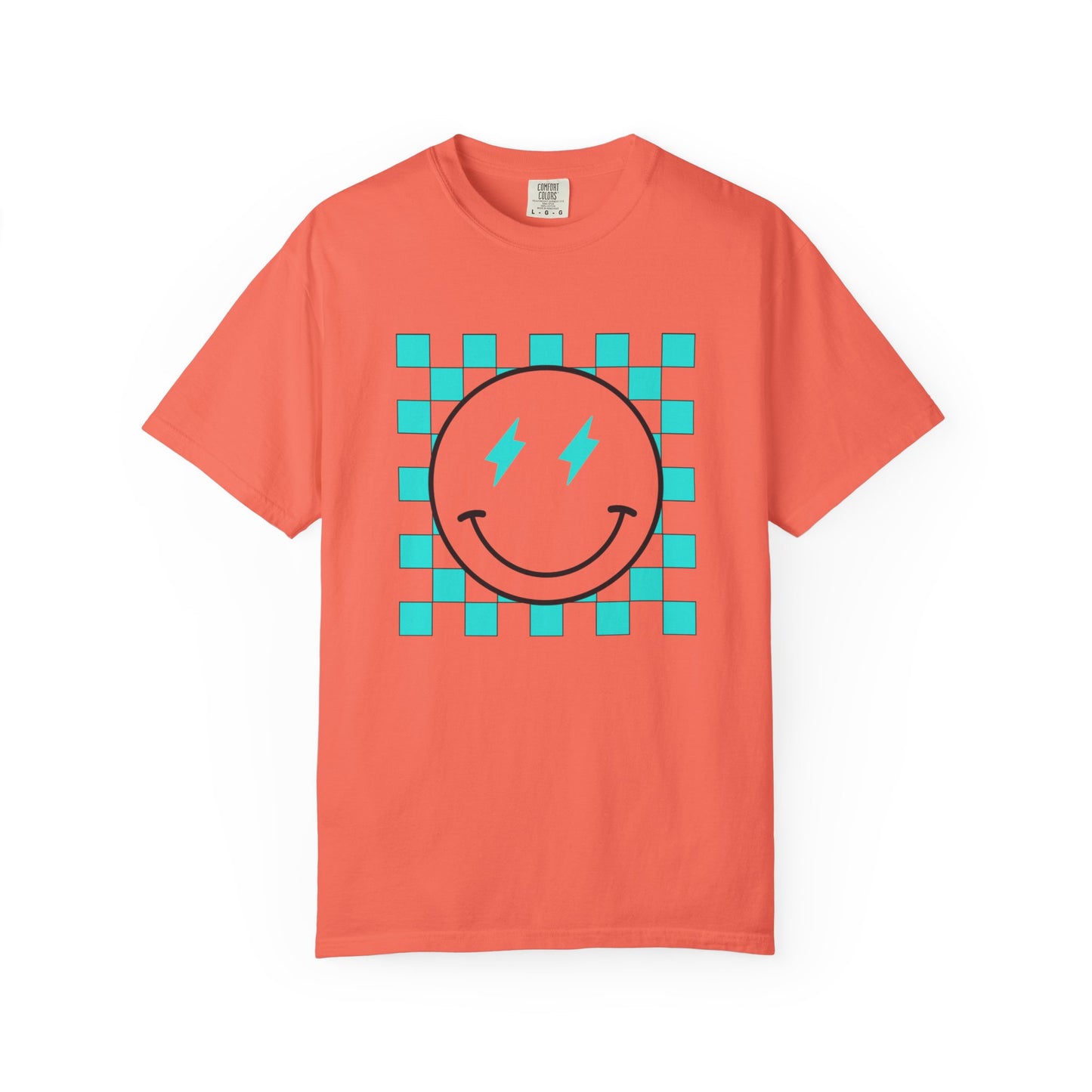 Turquoise checkered smiley Unisex Garment-Dyed T-shirt