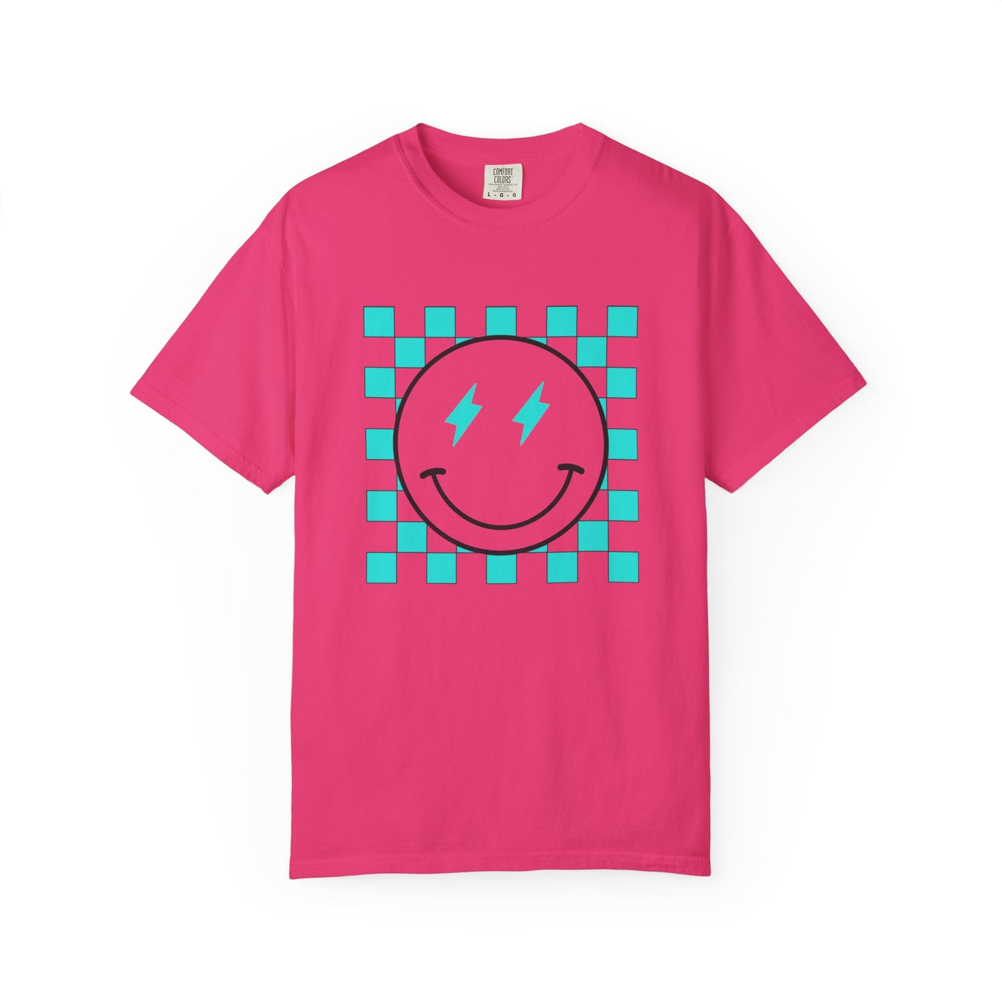 Turquoise checkered smiley Unisex Garment-Dyed T-shirt