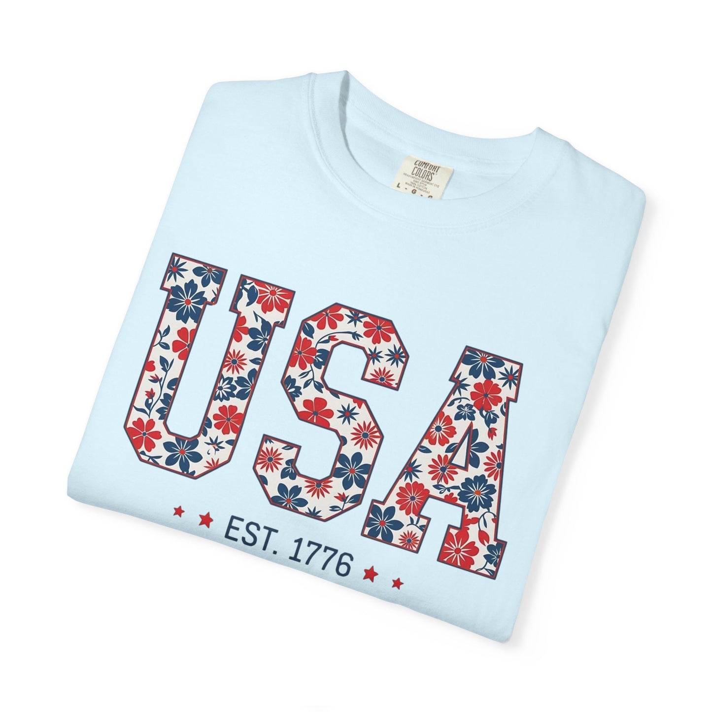 USA Floral T-Shirt — American Flag Flower Graphic Tee