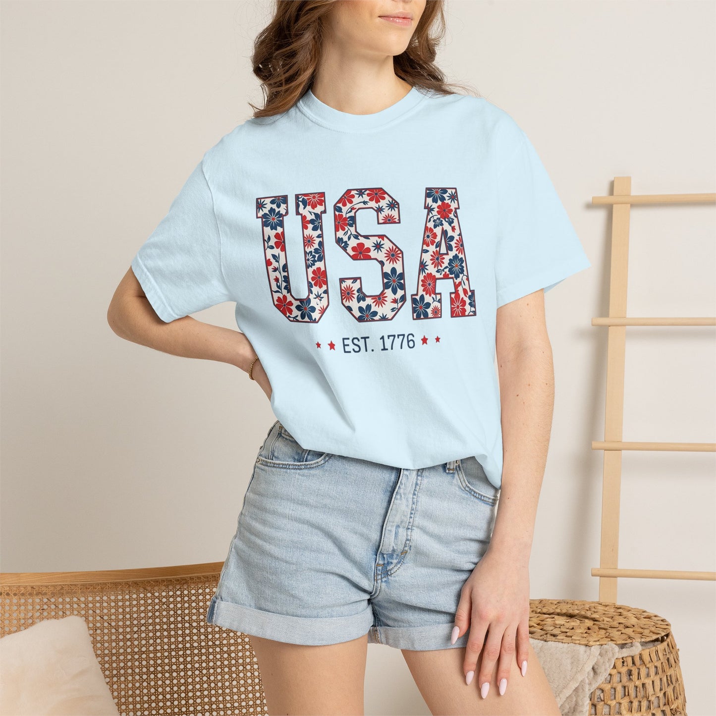 USA Floral T-Shirt — American Flag Flower Graphic Tee
