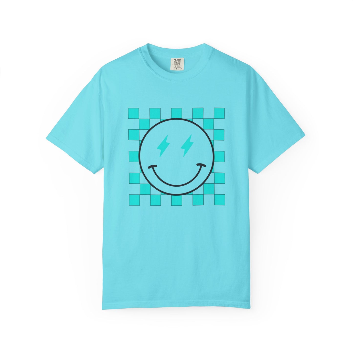 Turquoise checkered smiley Unisex Garment-Dyed T-shirt