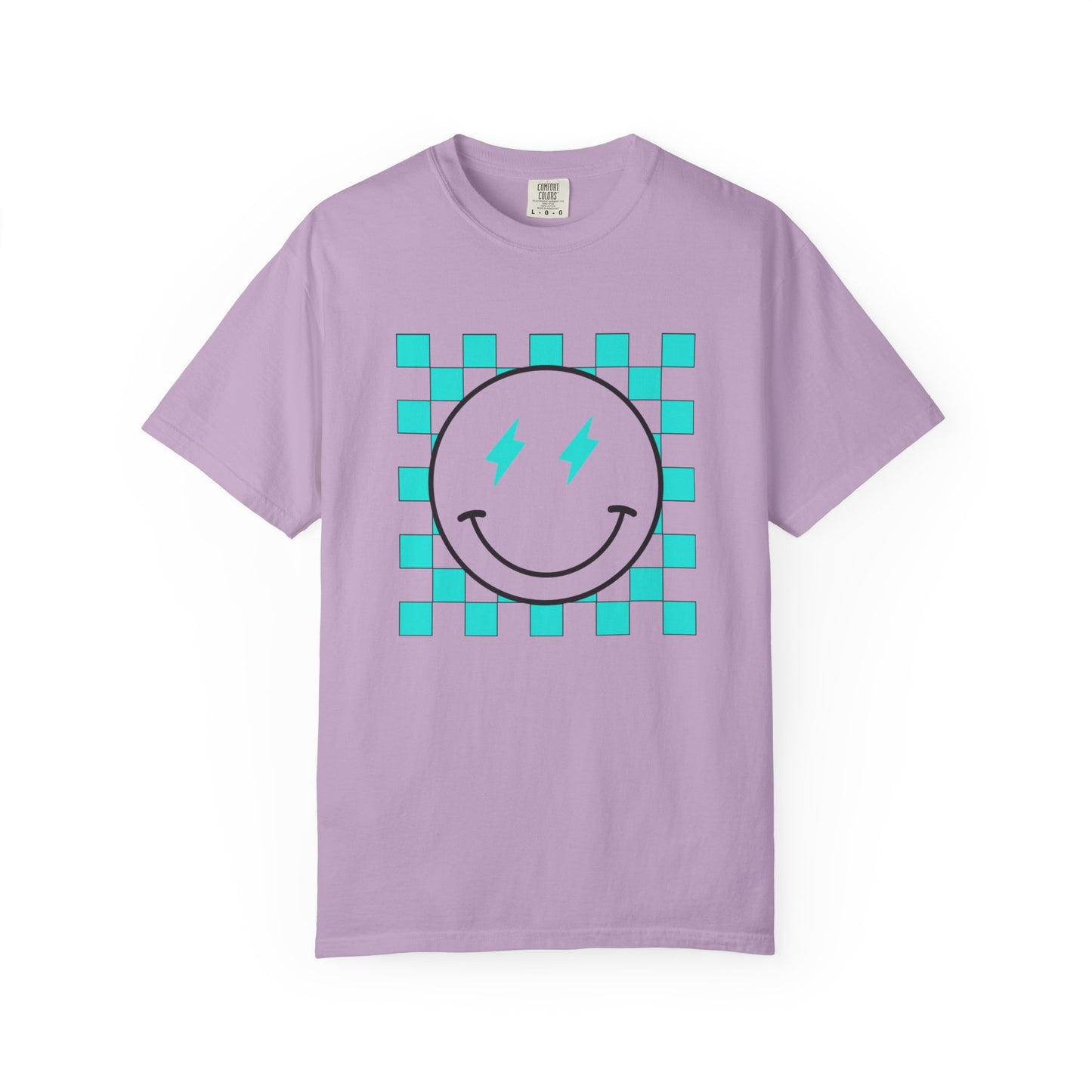 Turquoise checkered smiley Unisex Garment-Dyed T-shirt
