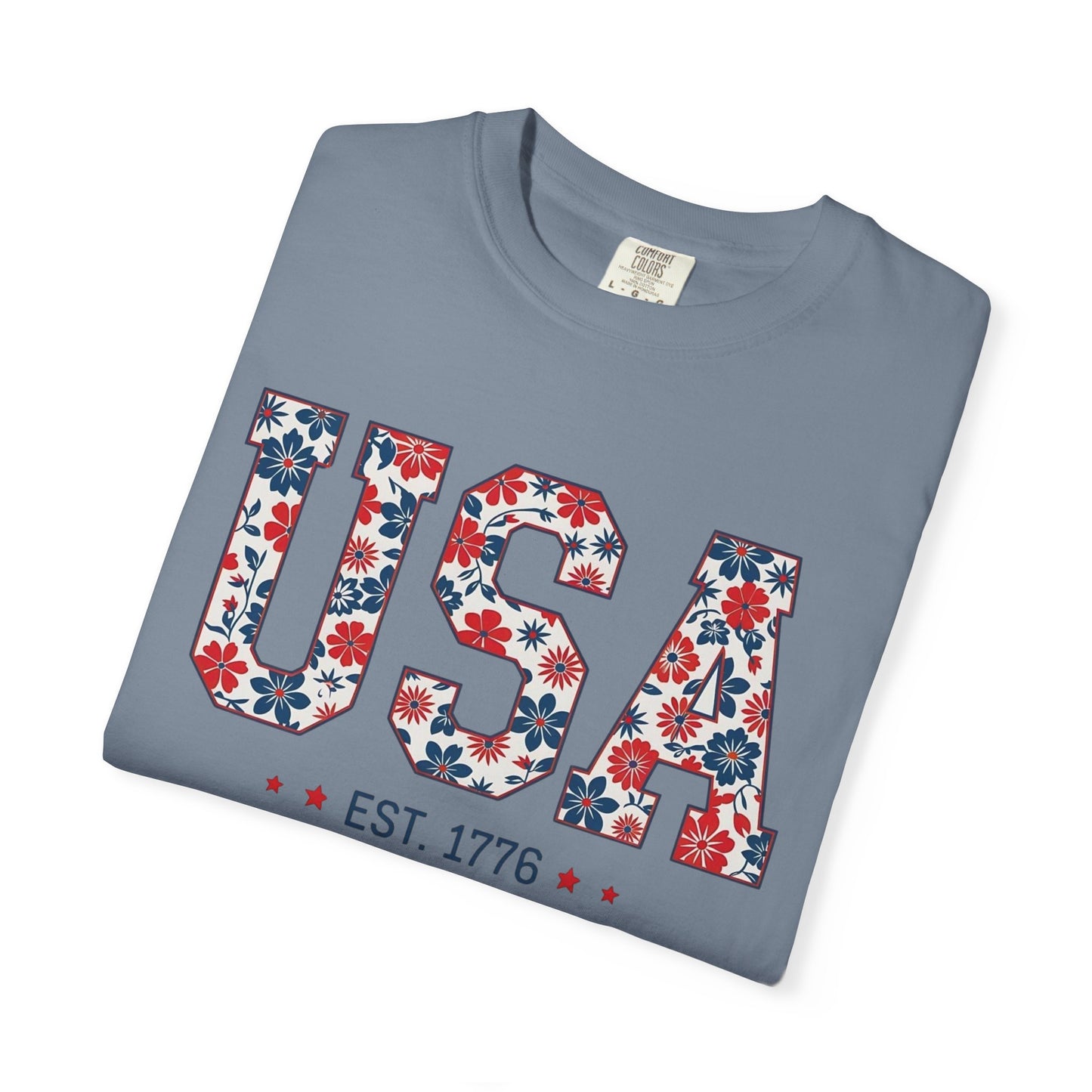 USA Floral T-Shirt — American Flag Flower Graphic Tee