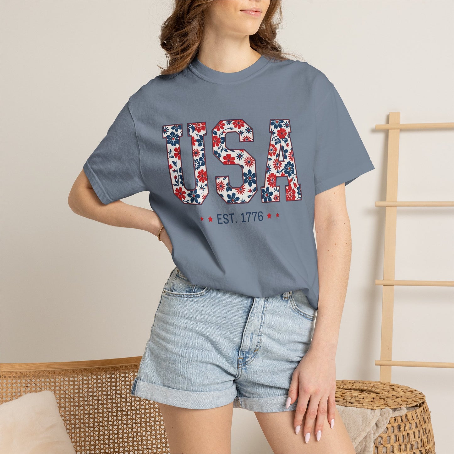 USA Floral T-Shirt — American Flag Flower Graphic Tee