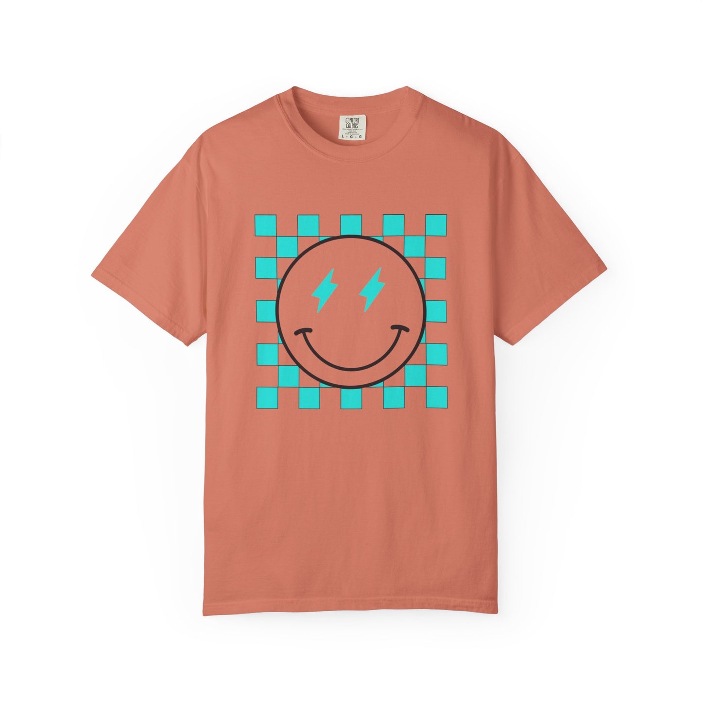 Turquoise checkered smiley Unisex Garment-Dyed T-shirt