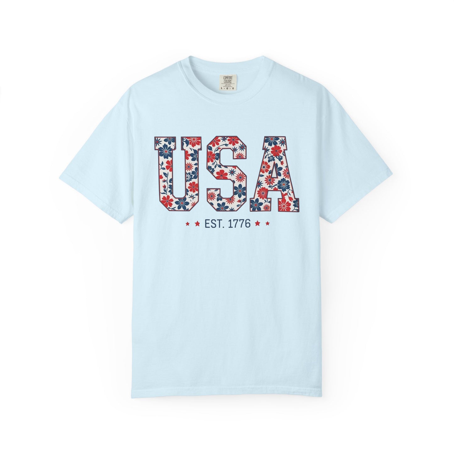 USA Floral T-Shirt — American Flag Flower Graphic Tee