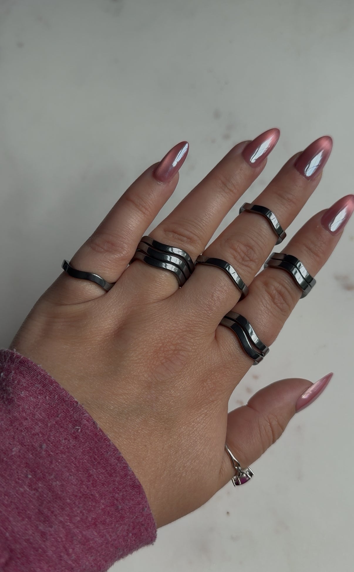 Hematite wave stackable ring-Choose your size