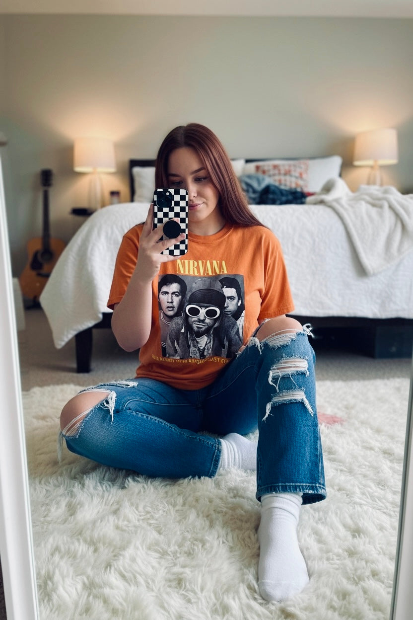 Nirvana Band Tee, Casual Everyday Wear, Fun Summer Top