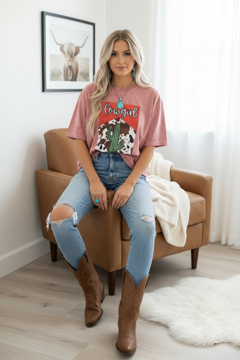 Marlboro Cowgirl Tie Dye T-Shirt – Western Fashion Cow Print Tee