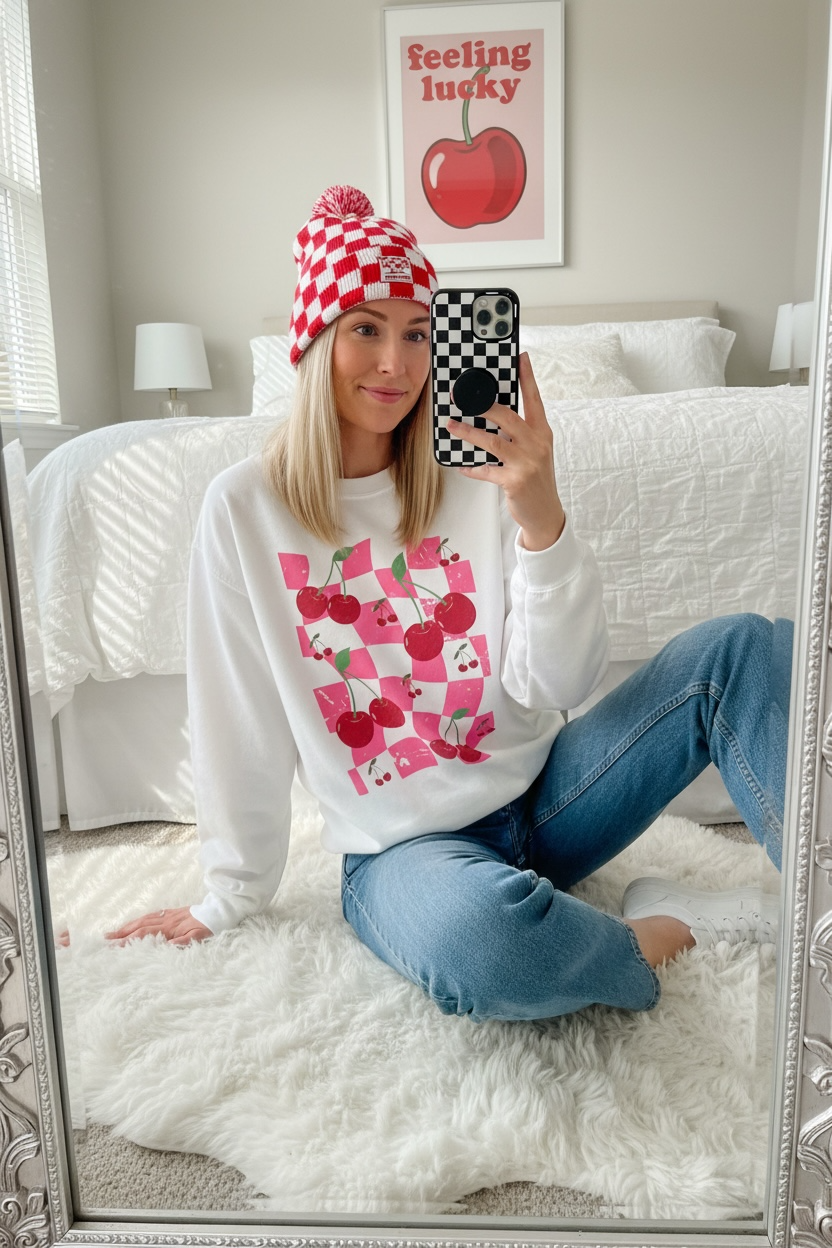 Checkered Cherry🍒 Crewneck